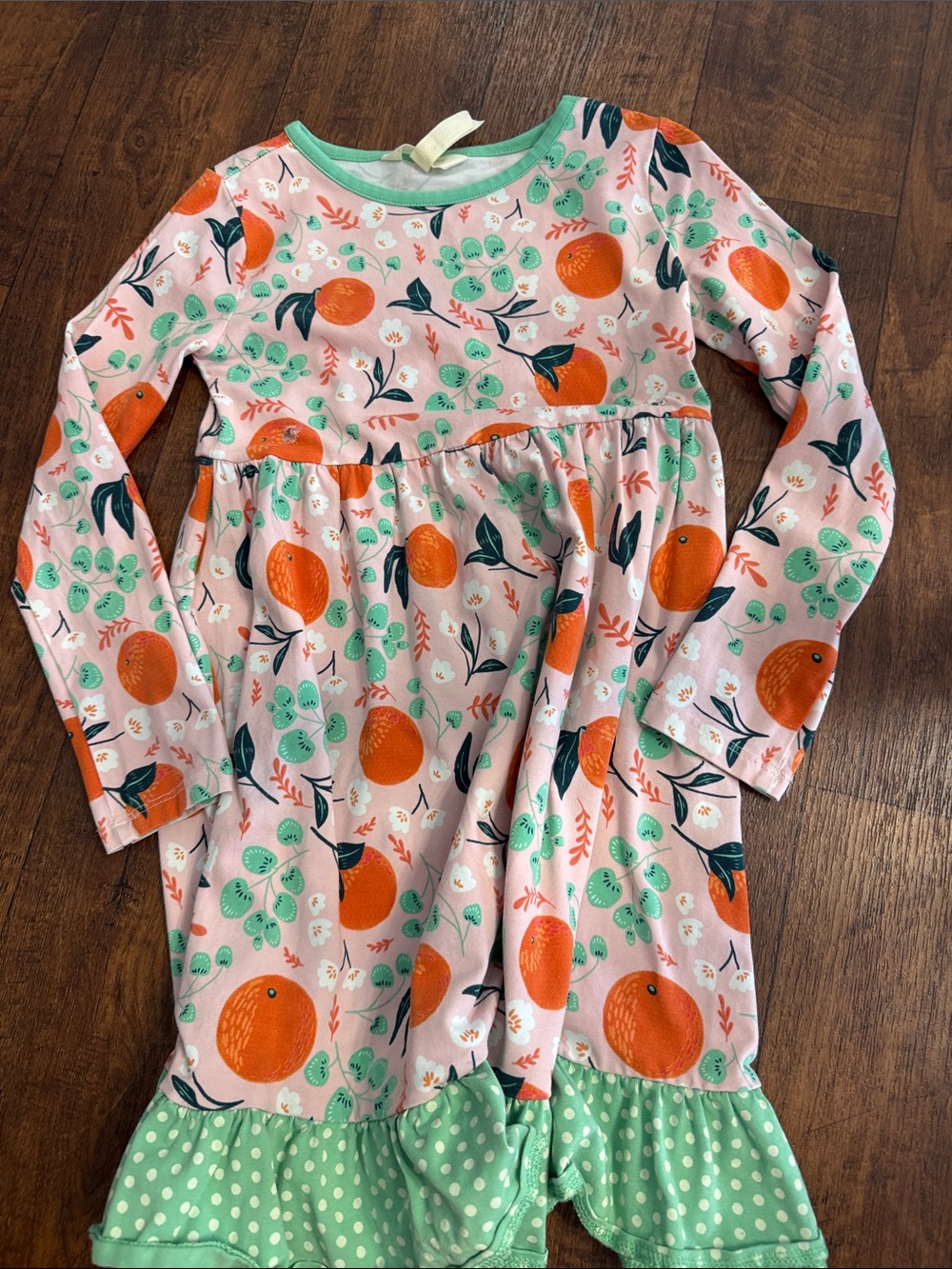 Matilda Jane Pink Orange & Mint Green Long Sleeve Ruffle Hem Dress